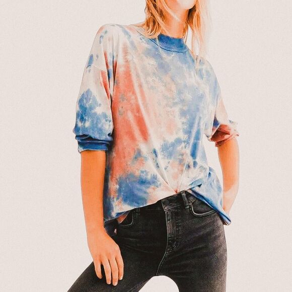 Free People We The Free “Be Free” Cotton Candy Tie Dye Tee Oversized Indie boho - Picture 1 of 7